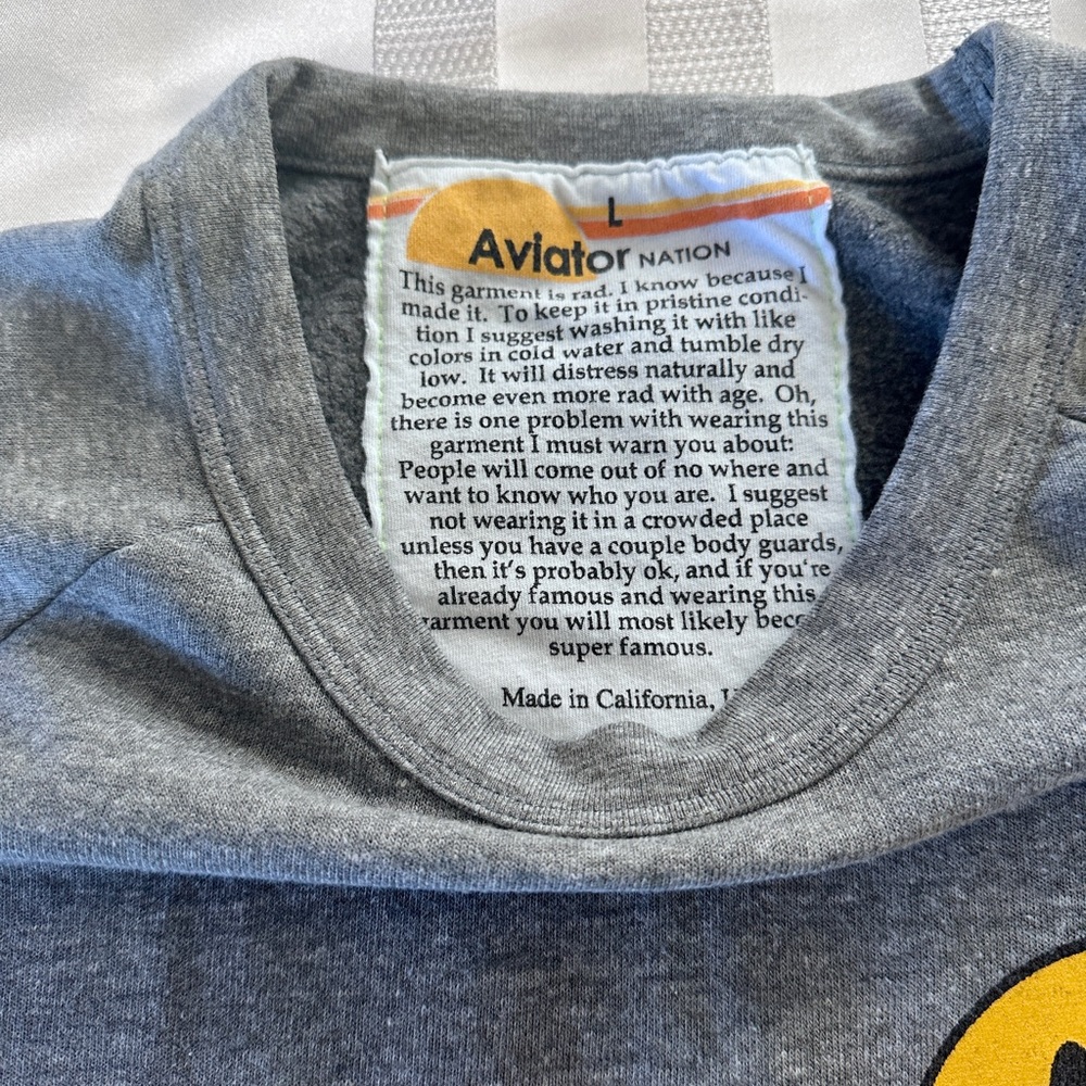 👍🏻 Aviator Nation Heather Gray Grey Smiley crewneck size large - Picture 5 of 7